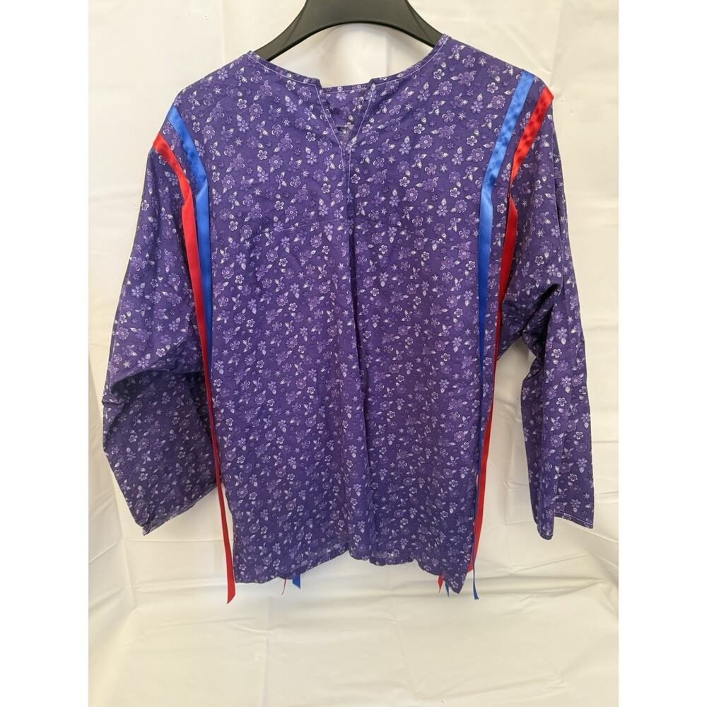 Indian inspired ribbon Shirt Homemade Size Large Mic O Say Purple With Flowers